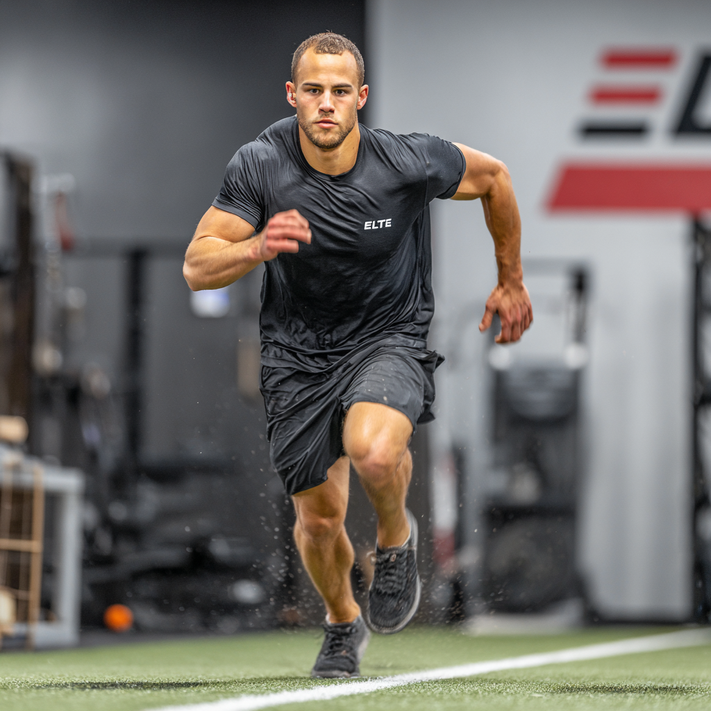 Elite athlete performing advanced functional movement in premium training facility